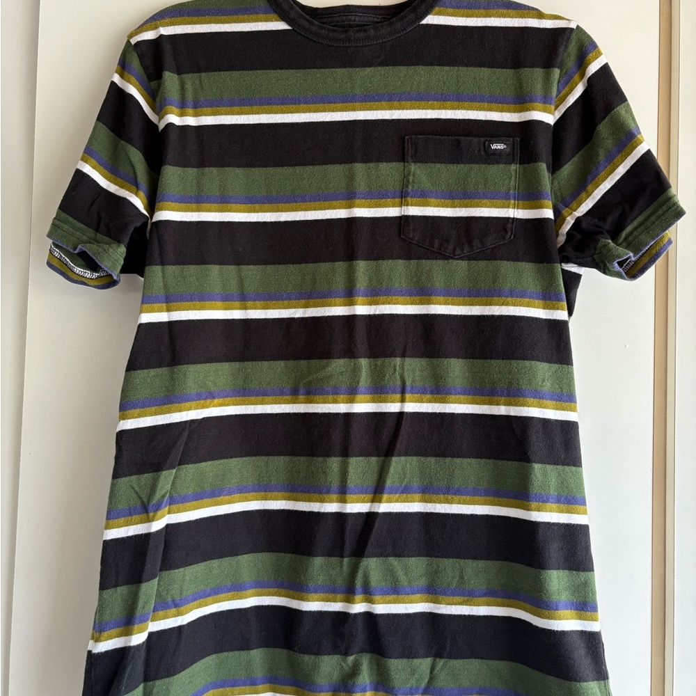 Vans Men's Black and Green Striped Tee